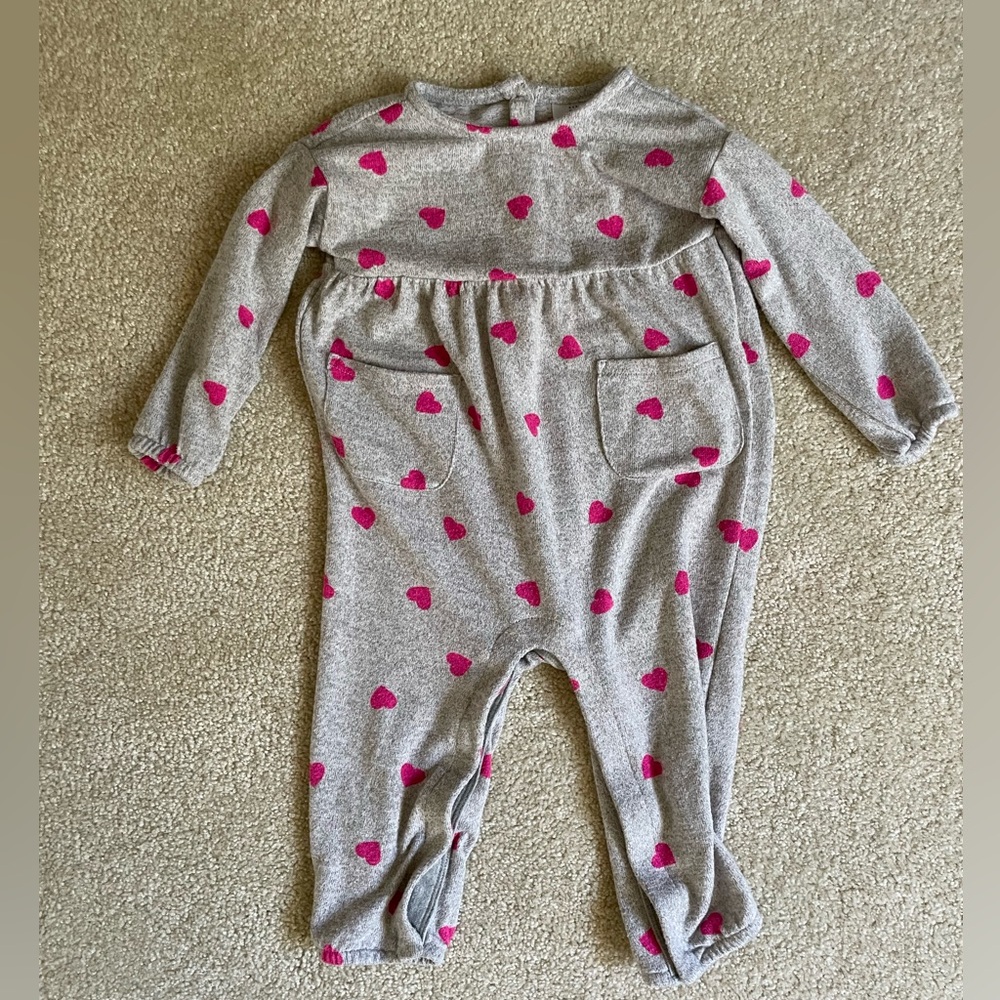 Gray Romper with Pink Hearts